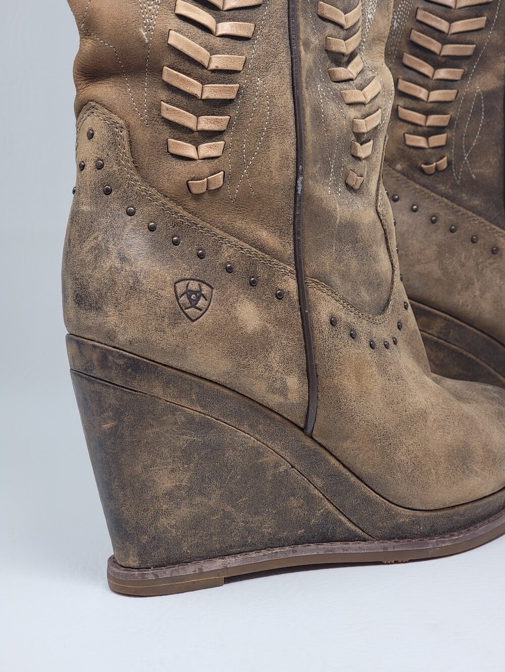 Ariat Nashville western Wedge Women Brown Leather Cowboy Boots Size 8B Pre-owned - Picture 9 of 11
